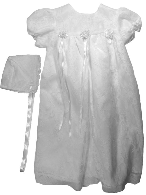 Girls' White All-Over Lace Christening Gown with Bonnet - Little Things Mean a Lot