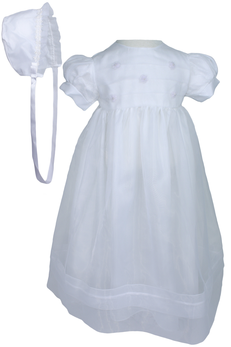 Girls' White Organza Overlay Gown with Sheer Flowers - Little Things Mean a Lot