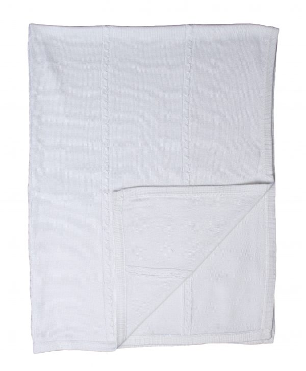 Fancy White Christening Blanket with Cable Knit Pattern - Little Things Mean a Lot