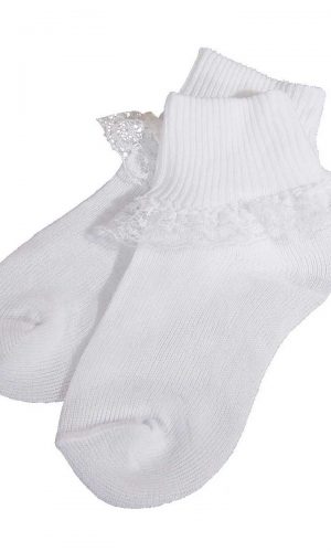 Girls White Cotton or Nylon Anklet Socks with Lace - Little Things Mean a Lot