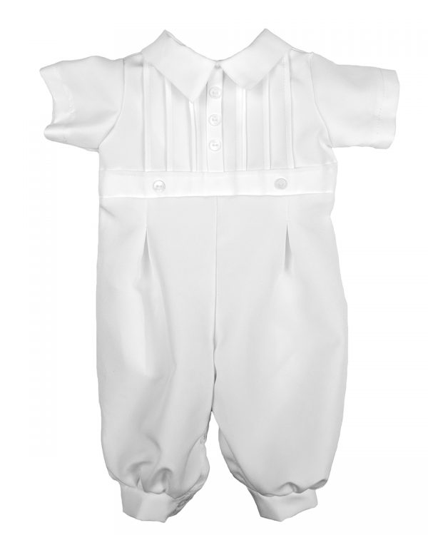 Boys White Short Sleeve Collared Romper Coverall with Pin-Tucking - Little Things Mean a Lot