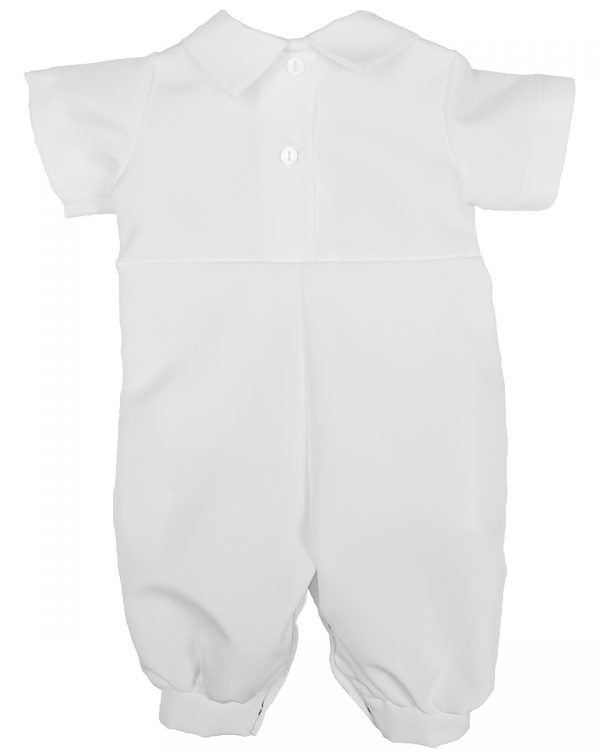 Boys White Short Sleeve Collared Romper Coverall with Pin-Tucking - Little Things Mean a Lot