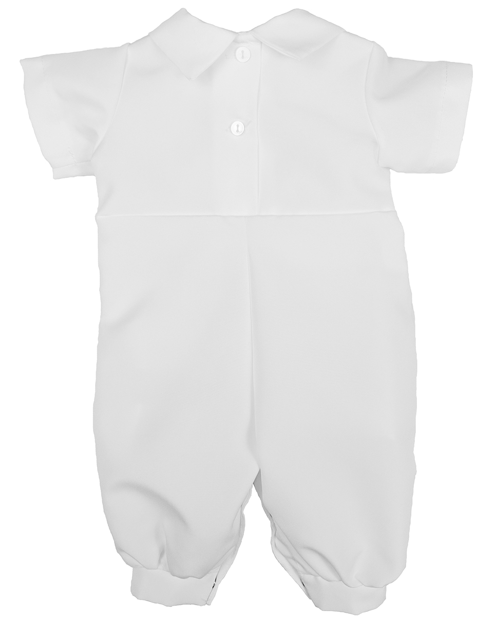 Boys White Short Sleeve Collared Romper Coverall with Pin-Tucking - Little Things Mean a Lot