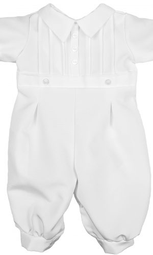 Boys White Short Sleeve Collared Romper Coverall with Pin-Tucking - Little Things Mean a Lot