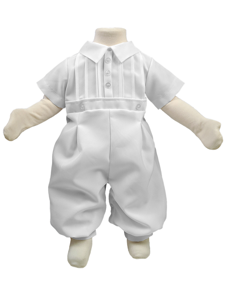 Boys White Short Sleeve Collared Romper Coverall with Pin-Tucking - Little Things Mean a Lot