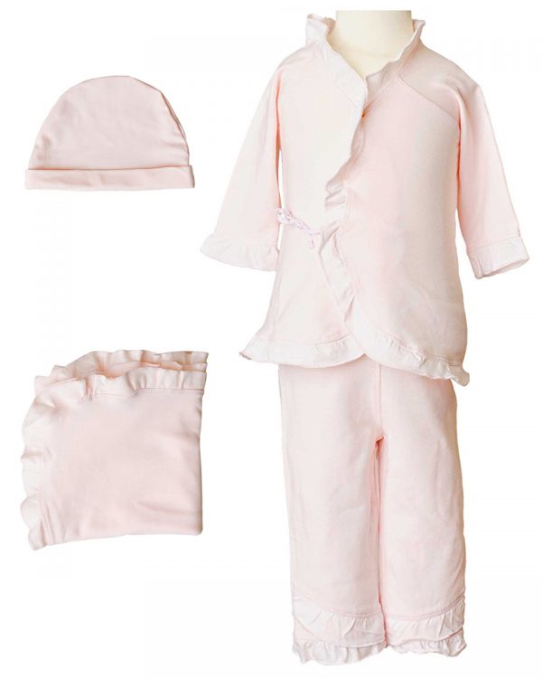 Girls Four-Piece Bamboo Layette Set in Pink or White - Little Things Mean a Lot