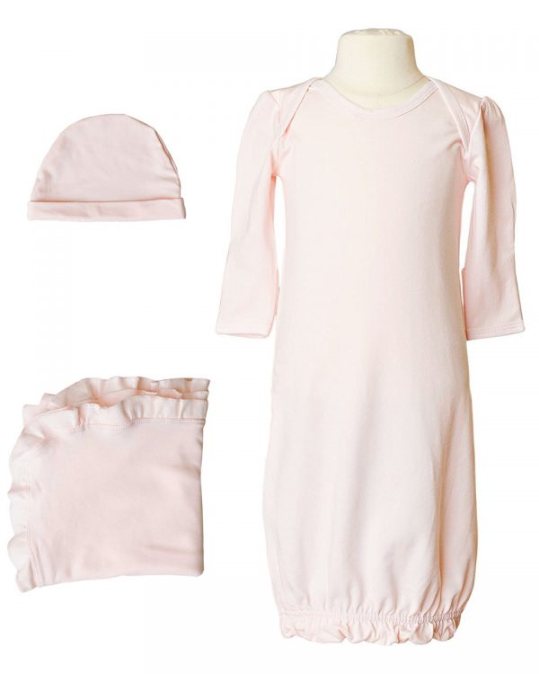 Girls Three-Piece Bamboo Layette Set in Pink or White - Little Things Mean a Lot