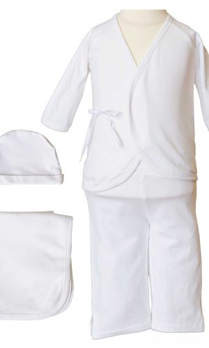 Boys Four-Piece Bamboo Layette Set in Blue or White - Little Things Mean a Lot