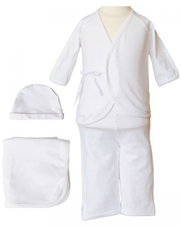 Boys Four-Piece Bamboo Layette Set in Blue or White - Little Things Mean a Lot