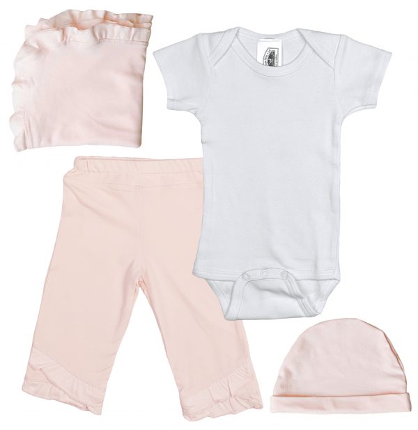 Girls Five-Piece Bamboo Layette Set in Pink or White with Cotton Knit Onesie - Little Things Mean a Lot