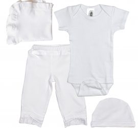 Girls Five-Piece Bamboo Layette Set in Pink or White with Cotton Knit Onesie - Little Things Mean a Lot