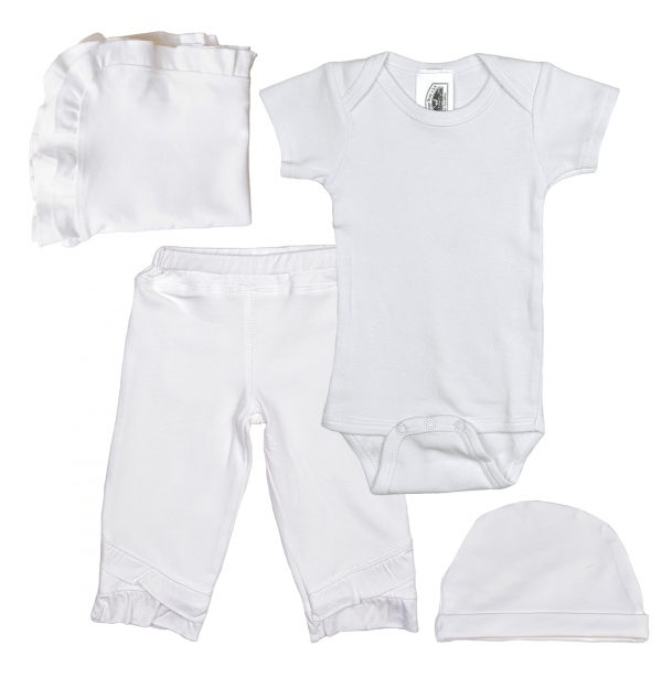 Girls Five-Piece Bamboo Layette Set in Pink or White with Cotton Knit Onesie - Little Things Mean a Lot