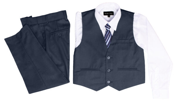 Boys Formal 5 Piece Suit with Shirt, Vest, Tie and Garment Bag - Navy - Little Things Mean a Lot