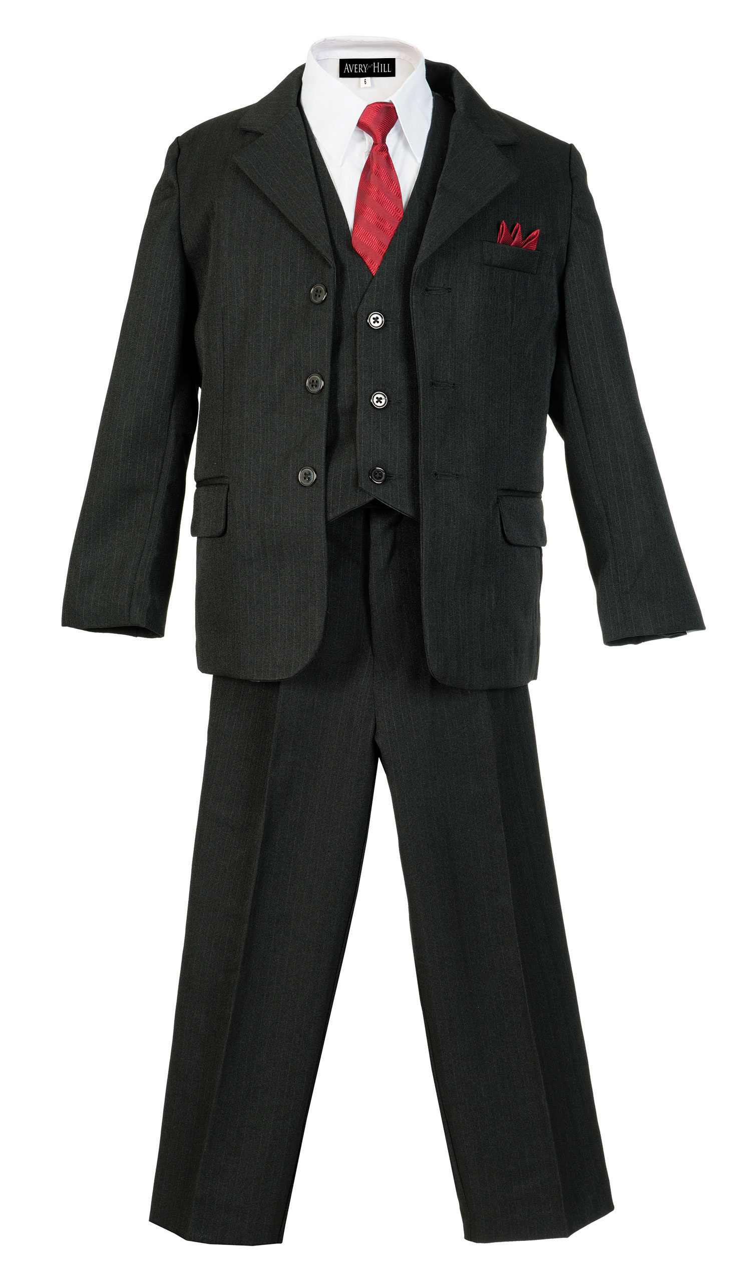 Banhada Toddler Boys Formal 6 Piece Pinstripe Suit Set with Matching Necktie and Handkerchief 