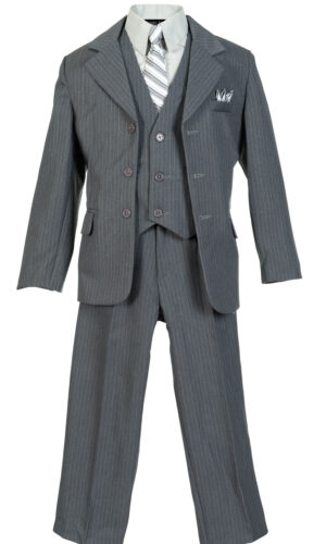 Boys Pinstripe Suit Set with Matching Tie - Gray - Little Things Mean a Lot