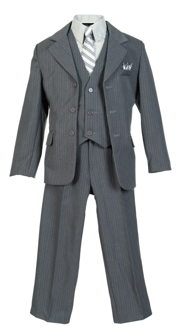 Boys Pinstripe Suit Set with Matching Tie - Gray - Little Things Mean a Lot