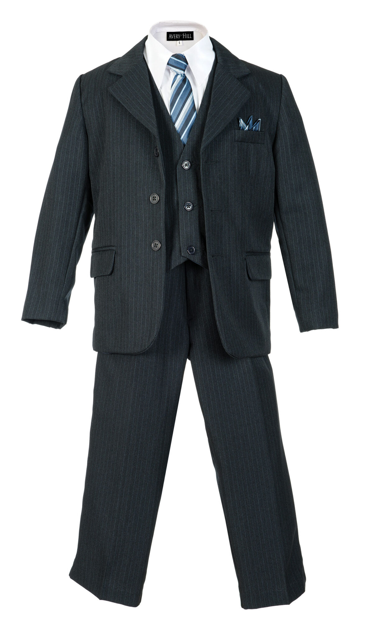 Boys Pinstripe Suit Set with Matching Tie Navy Blue Little Things