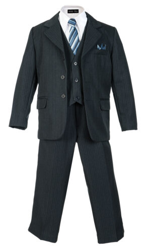Boys Pinstripe Suit Set with Matching Tie - Navy - Little Things Mean a Lot