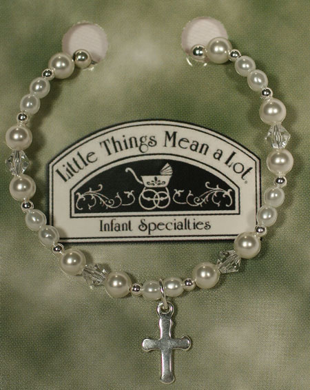 White Pearl Crystal Cross Girls Bracelet - Little Things Mean a Lot
