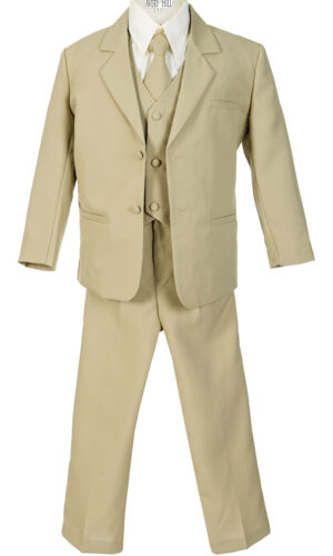 Boys Formal 5 Piece Suit with Shirt and Vest - Khaki - Little Things Mean a Lot