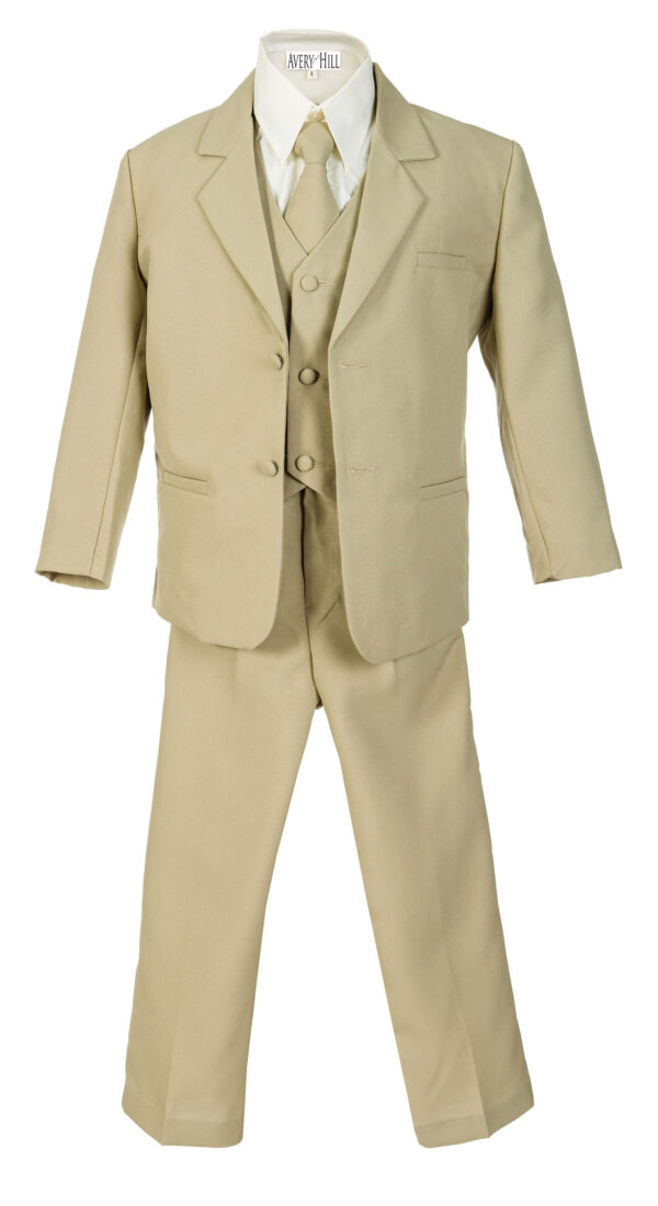 Boys Formal 5 Piece Suit with Shirt and Vest - Khaki - Little Things Mean a Lot