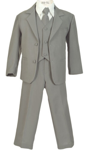 Boys Formal 5 Piece Suit with Shirt and Vest - Silver White - Little Things Mean a Lot