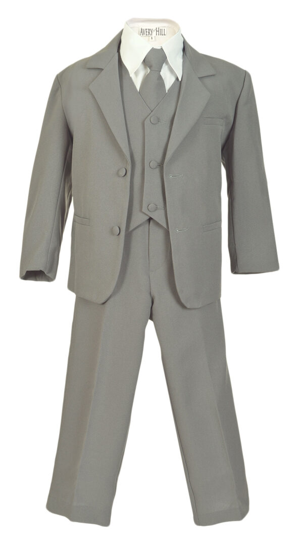 Boys Formal 5 Piece Suit with Shirt and Vest - Silver White - Little Things Mean a Lot