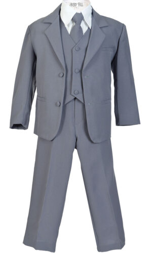 Boys Formal 5 Piece Suit with Shirt and Vest - Slate Gray - Little Things Mean a Lot