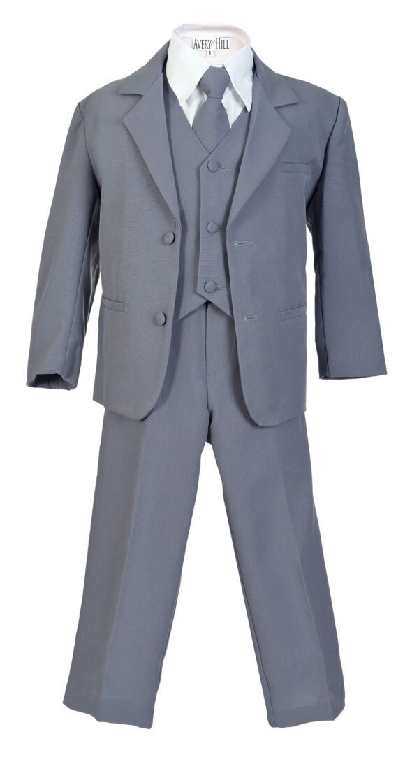 Boys Formal 5 Piece Suit with Shirt and Vest - Slate Gray - Little Things Mean a Lot