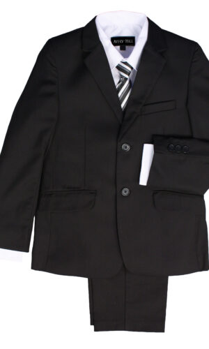 Boys Formal 5 Piece Suit with Shirt, Vest, Tie and Garment Bag - Black - Little Things Mean a Lot