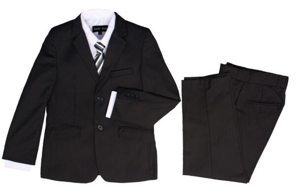 Boys Formal 5 Piece Suit with Shirt, Vest, Tie and Garment Bag - Black - Little Things Mean a Lot