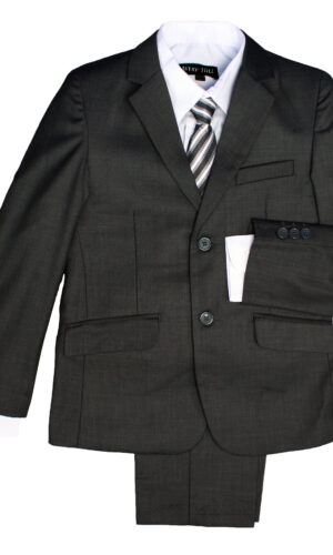 Boys Formal 5 Piece Suit with Shirt, Vest, Tie and Garment Bag - Charcoal - Little Things Mean a Lot