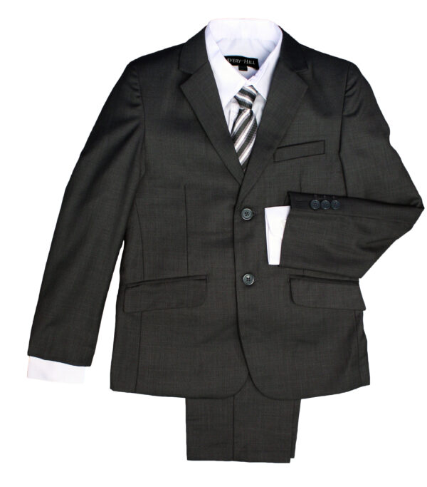 Boys Formal 5 Piece Suit with Shirt, Vest, Tie and Garment Bag - Charcoal - Little Things Mean a Lot