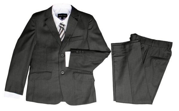 Boys Formal 5 Piece Suit with Shirt, Vest, Tie and Garment Bag - Charcoal - Little Things Mean a Lot