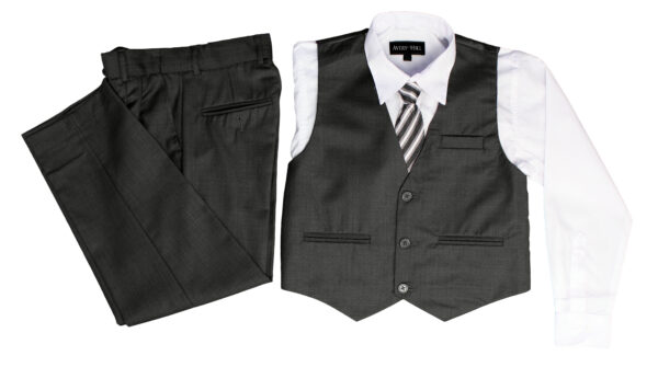 Boys Formal 5 Piece Suit with Shirt, Vest, Tie and Garment Bag - Charcoal - Little Things Mean a Lot