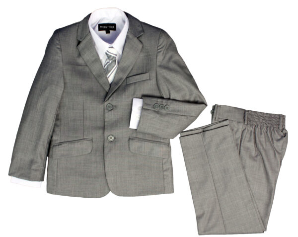 Boys Formal 5 Piece Suit with Shirt, Vest, Tie and Garment Bag - Light Gray - Little Things Mean a Lot