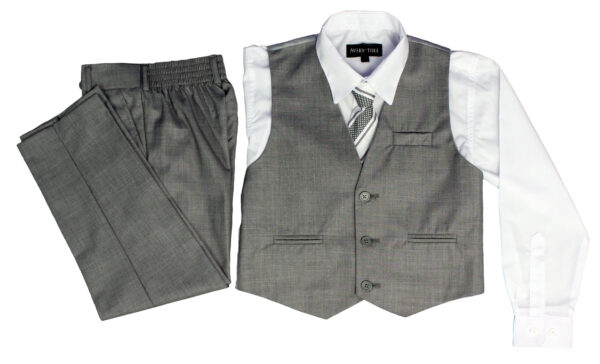 Boys Formal 5 Piece Suit with Shirt, Vest, Tie and Garment Bag - Light Gray - Little Things Mean a Lot