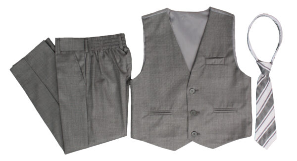 Boys Formal 5 Piece Suit with Shirt, Vest, Tie and Garment Bag - Light Gray - Little Things Mean a Lot