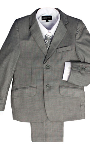 Boys Formal 5 Piece Suit with Shirt, Vest, Tie and Garment Bag - Light Gray - Little Things Mean a Lot