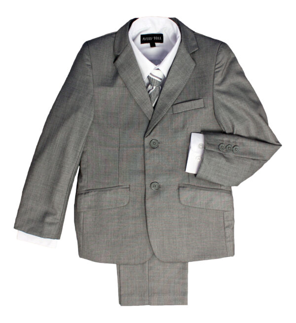 Boys Formal 5 Piece Suit with Shirt, Vest, Tie and Garment Bag - Light Gray - Little Things Mean a Lot