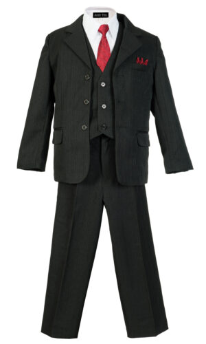 Boys Pinstripe Suit Set with Matching Tie - Black - Little Things Mean a Lot
