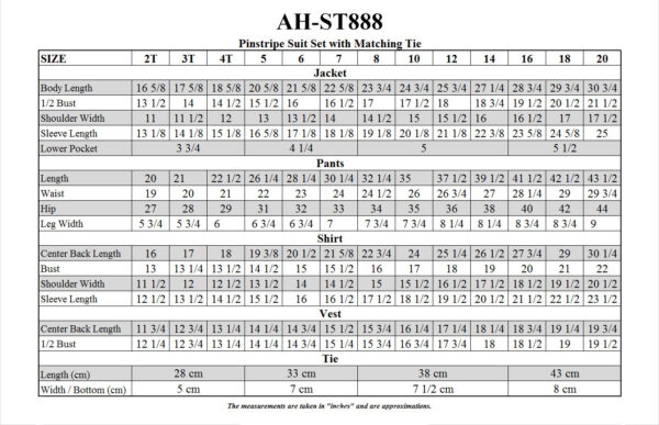 AH-ST888 Size Chart Image - Little Things Mean a Lot