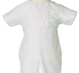 Boys White Silk Christening Baptism Outfit Set With Pin Tucking and Captains Hat - Little Things Mean a Lot