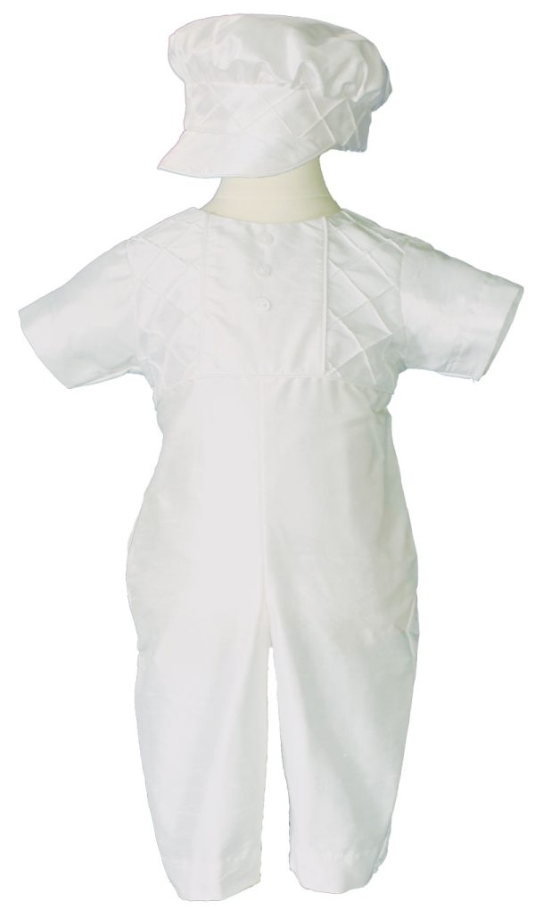 Boys White Silk Christening Baptism Outfit Set With Pin Tucking and Captains Hat - Little Things Mean a Lot