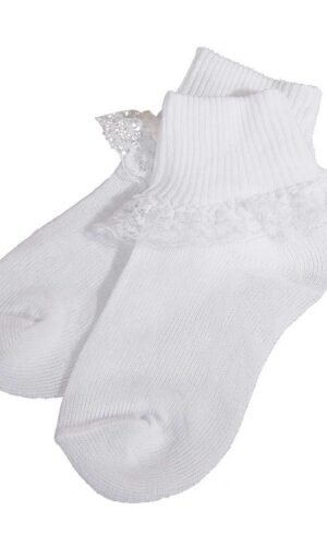 Girls White Cotton or Nylon Anklet Socks with Lace - Little Things Mean a Lot