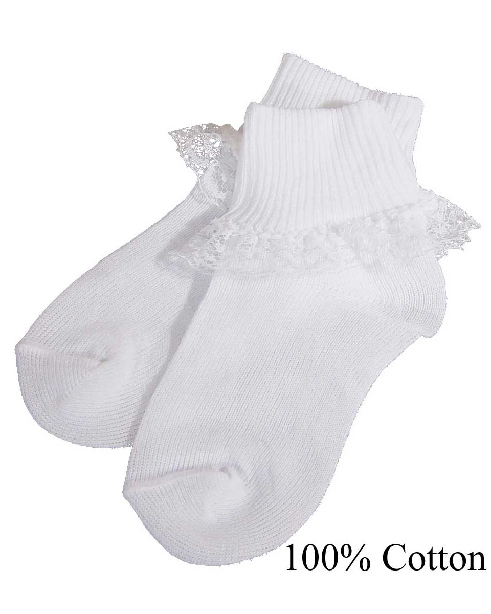 Girls White Cotton or Nylon Anklet Socks with Lace - Little Things Mean a Lot
