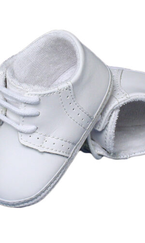 Baby Boys All White Genuine Leather Saddle Oxford Crib Shoe with Perforations - Little Things Mean a Lot