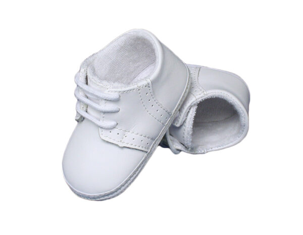 Baby Boys All White Genuine Leather Saddle Oxford Crib Shoe with Perforations - Little Things Mean a Lot