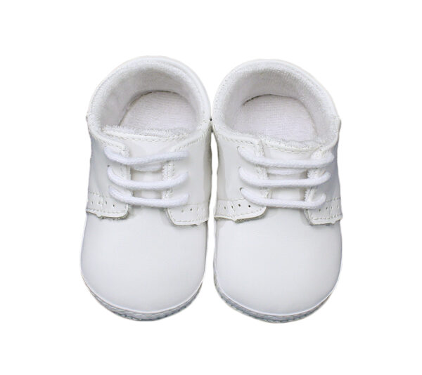 Baby Boys All White Genuine Leather Saddle Oxford Crib Shoe with Perforations - Little Things Mean a Lot