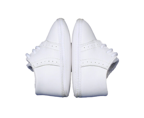 Baby Boys All White Genuine Leather Saddle Oxford Crib Shoe with Perforations - Little Things Mean a Lot